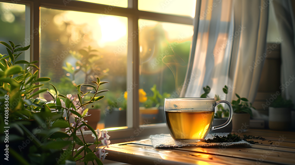 Serene Morning with a Cup of Tea Serene Morning with a Cup of Tea