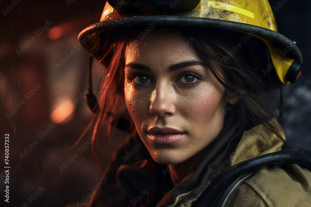 Generative AI image of a determined rescue worker in action Generative AI image of a determined rescue worker in action