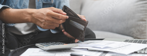 Canvas-taulu Debt financial concept, stressed problem people asian man, male hand open empty