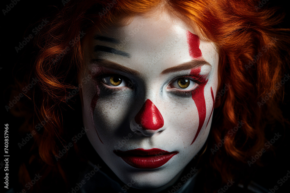 Scary circus worker with frightening facial make up Generative IA picture Scary circus worker with frightening facial make up Generative IA picture