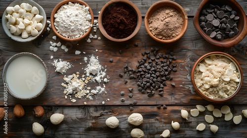 Assorted Baking Ingredients on Wooden Surface