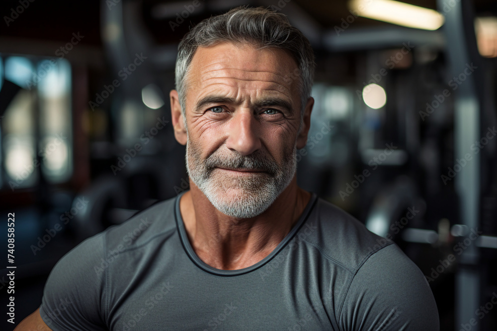 Elderly people pensioners working out in modern interior big spacious gym Generative AI illustration