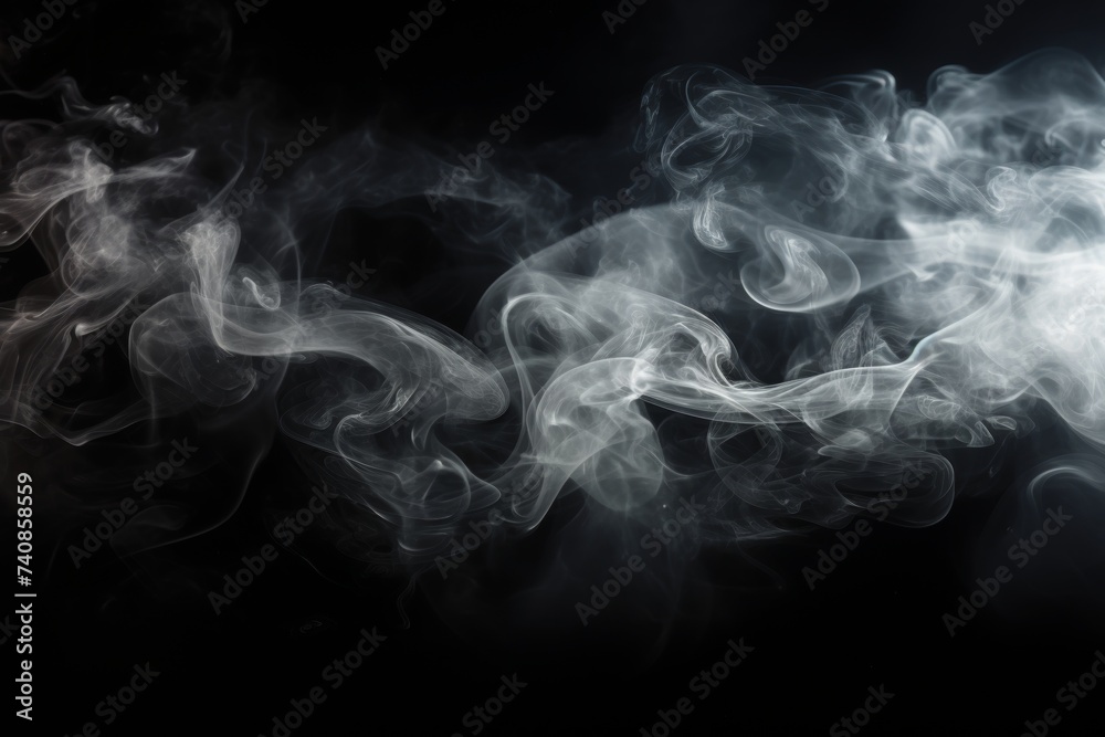 Abstract smoke on solid black background. Swirling air humidifier mist for creative projects Abstract smoke on solid black background. Swirling air humidifier mist for creative projects