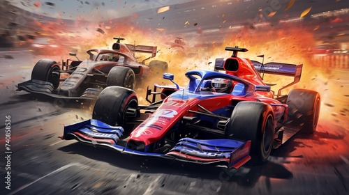 Formula 1 race cars speeding on the track