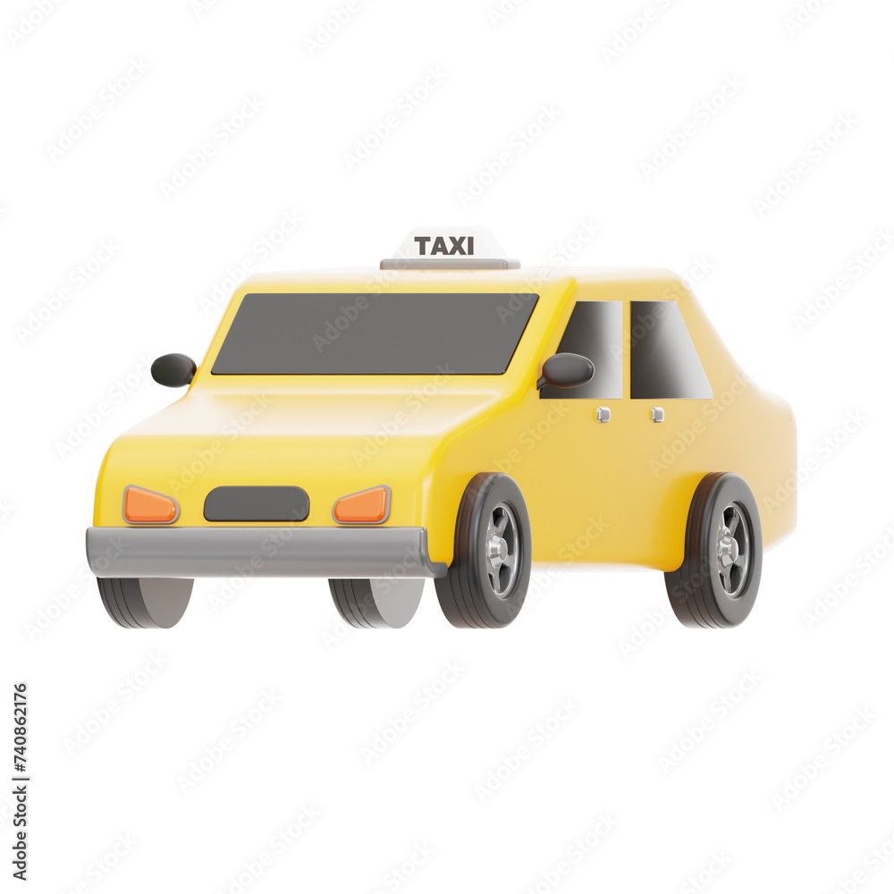 3D Taxi Model Urban Transportation In Motion. 3d illustration, 3d element, 3d rendering. 3d visualization isolated on a transparent background