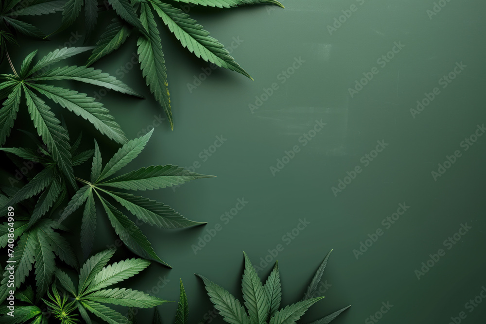 A slide background for showcasing Cannabis. Background image. Created with Generative AI technology. - obrazy, fototapety, plakaty 