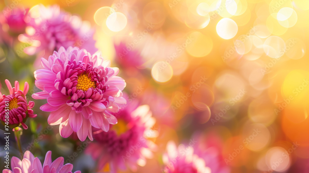 Radiant Chrysanthemum Blossoms Illuminated by Sunlight