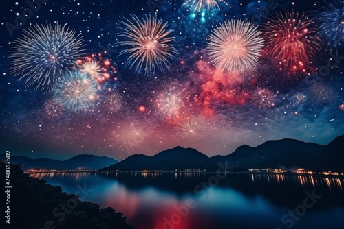 Vibrant night sky with dazzling fireworks - festive celebration of light and color