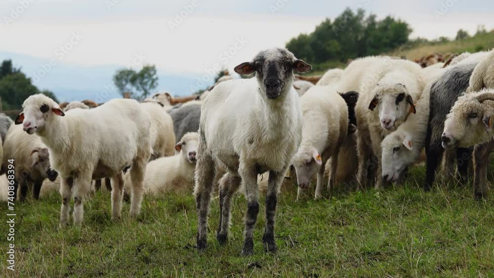 sheep standing high in the mountains grazing sheep standing high in the mountains grazing