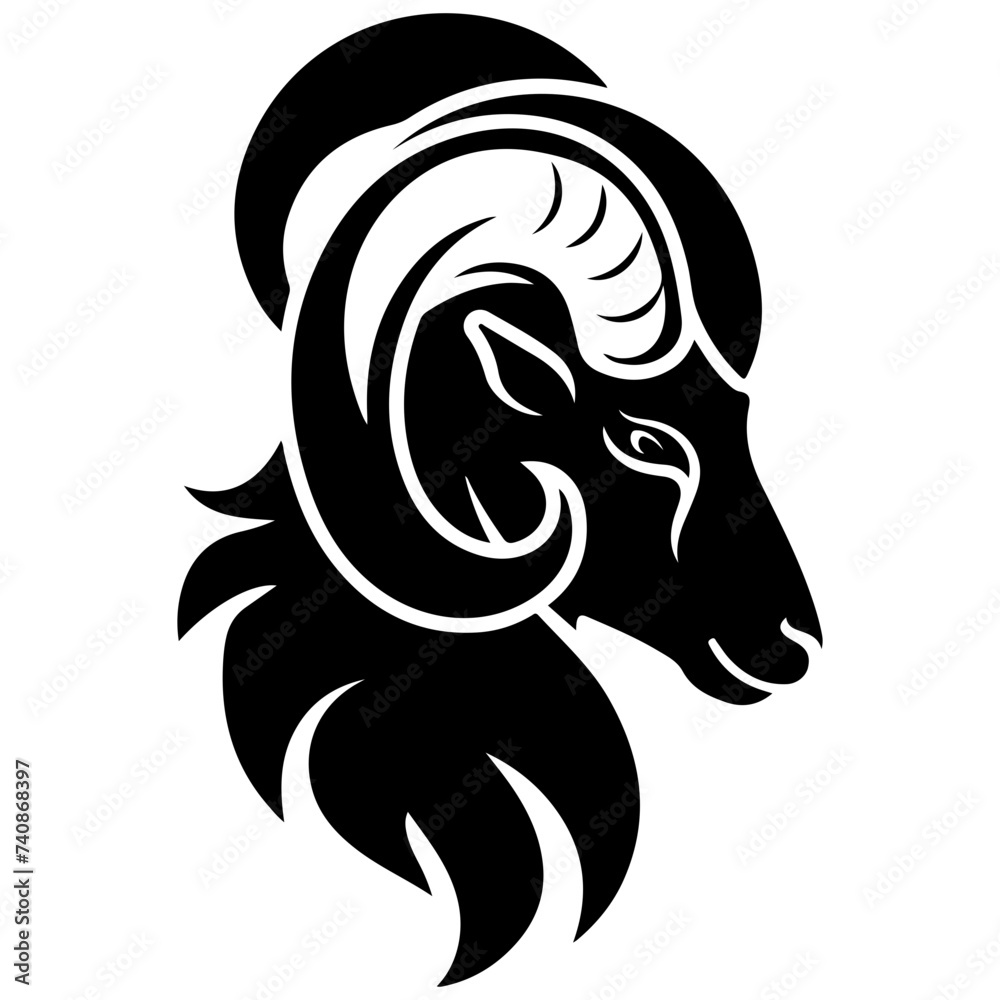 Elegant Ram Silhouette Vector Art for Logo Design and Animal-Themed Projects