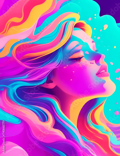 soft pastel colors, cartoon style illustration of a woman