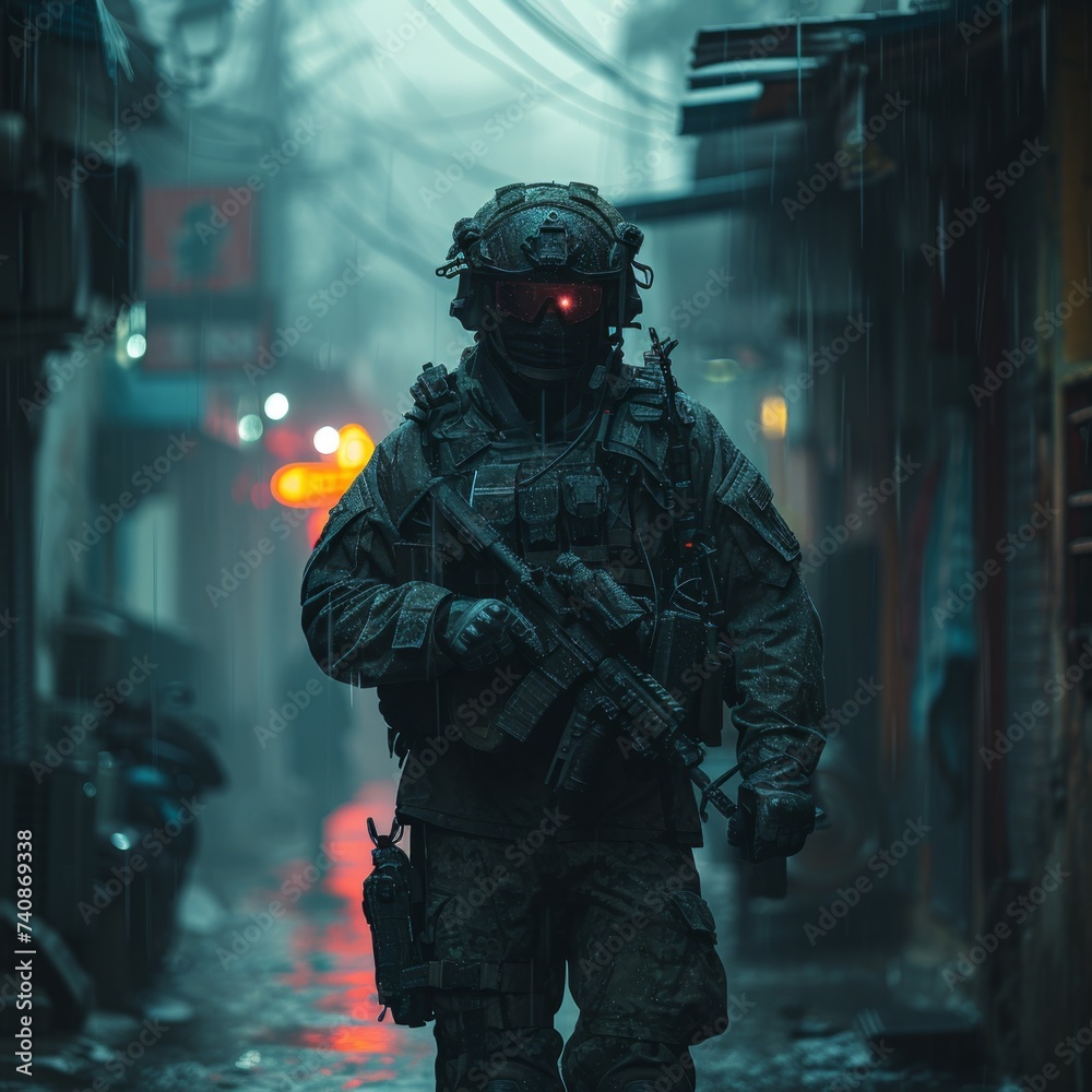 Portrait of a special forces soldier with assault rifle Portrait of a special forces soldier with assault rifle