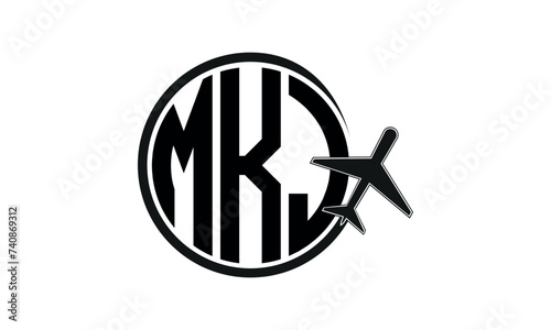 MKJ three initial letter circle tour & travel agency logo design vector template. hajj Umrah agency, abstract, wordmark, business, monogram, minimalist, brand, company, flat, tourism agency, tourist photo