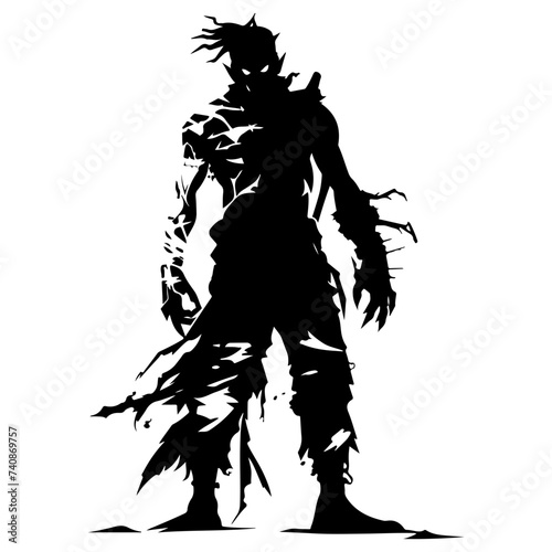 Shadowy Zombie Warrior Silhouette Marching Forward, Great for Horror Gaming