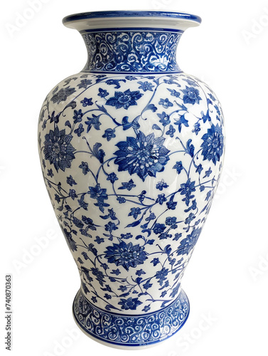 Yuan blue and white vase isolated on transparent background