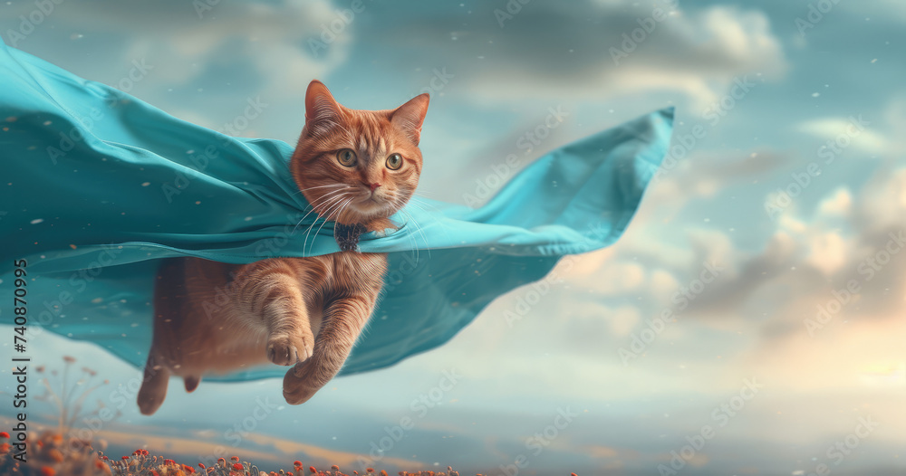 Superhero Cat Flying Adventure
 - obrazy, fototapety, plakaty 