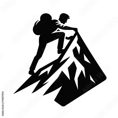Black and white logotype of a business man climbing a mountain