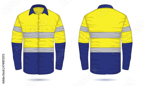 Two-color workwear mockup front and back view. Workwear uniform template