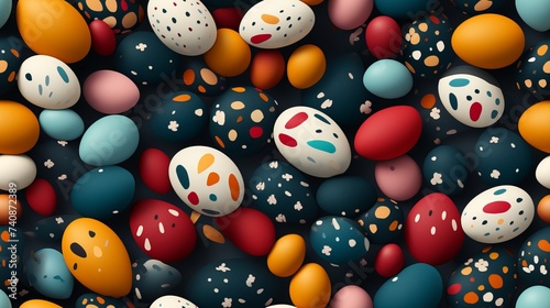 A lively seamless pattern with boldly colored Easter eggs.