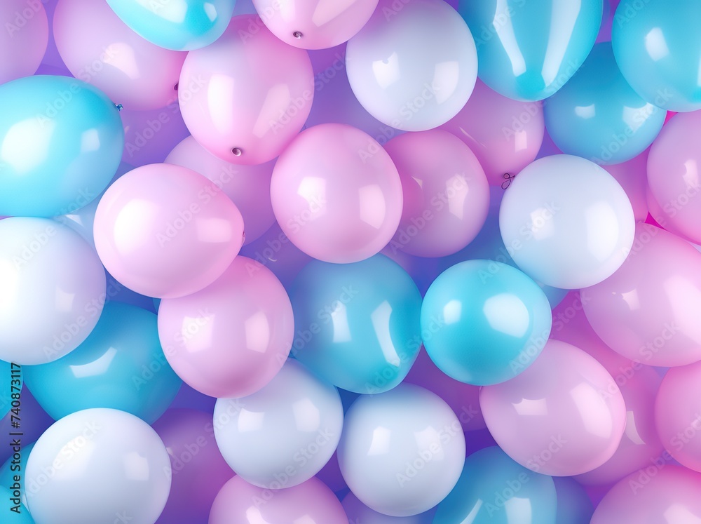 The balloon background is purple, blue and white