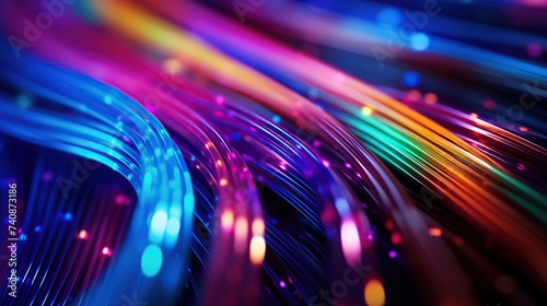 Multicolored optical fiber cable. Speed data connection, internet network, communication technology concept.