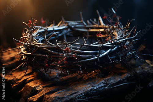 Crown of Thorns: A poignant composition of a crown of thorns, symbolizing sacrifice and redemption. photo