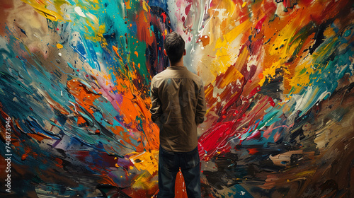canvas where their paint has spilled, vivid colors of the spill, detailed expression of frustration