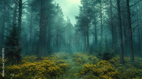 dark mysterious forest panorama, fantasy landscape, generate AI