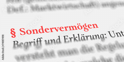 Das Wort Sondervermögen im Buch erklärt mit Paragraph Zeichen photo