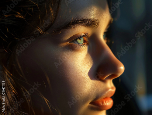 person's face, half in shadow, with a reflective, thoughtful expression, symbolizing personal accountability, with soft, natural lighting, and a blurred background