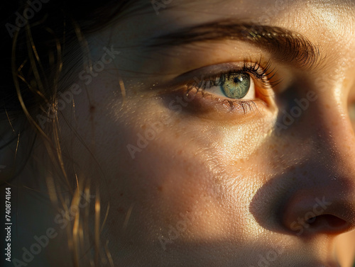 person's face, half in shadow, with a reflective, thoughtful expression, symbolizing personal accountability, with soft, natural lighting, and a blurred background