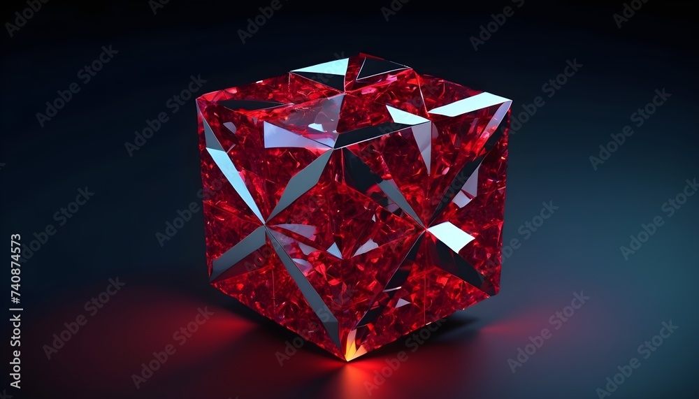 Low poly red poligonal crystal cube isolated on black background Low poly red poligonal crystal cube isolated on black background
