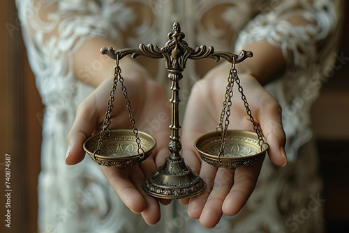 hands holding a balance scale, with intricate details on the scale, in a courtroom setting, natural lighting, emphasizing the concept of accountability