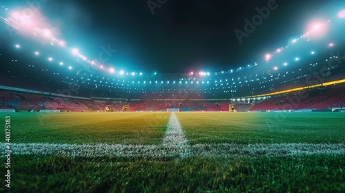 Vibrant colors illuminating a soccer stadium at night photo
