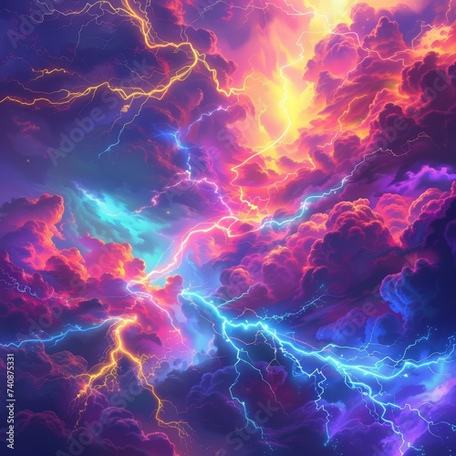 A god of thunder and lightning represented by vibrant neon streaks in the sky