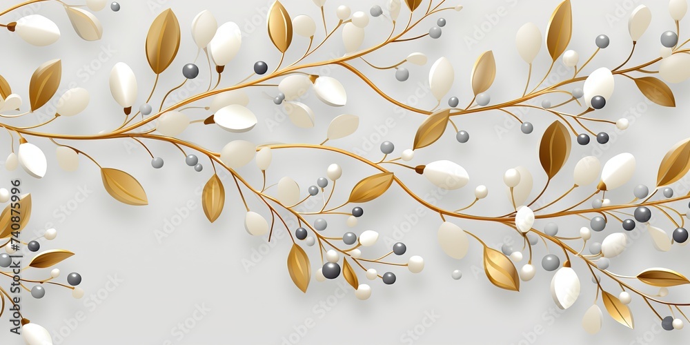 Abstract pearl flower tree branch with leaf and jewel deocration. Fashion elegant romantic template art