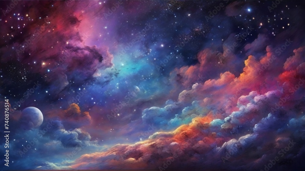 Awesome Beautiful Colorful Space Background. A Night Sky Filled with Countless Stars. Hand Painted Sky, Sparkling