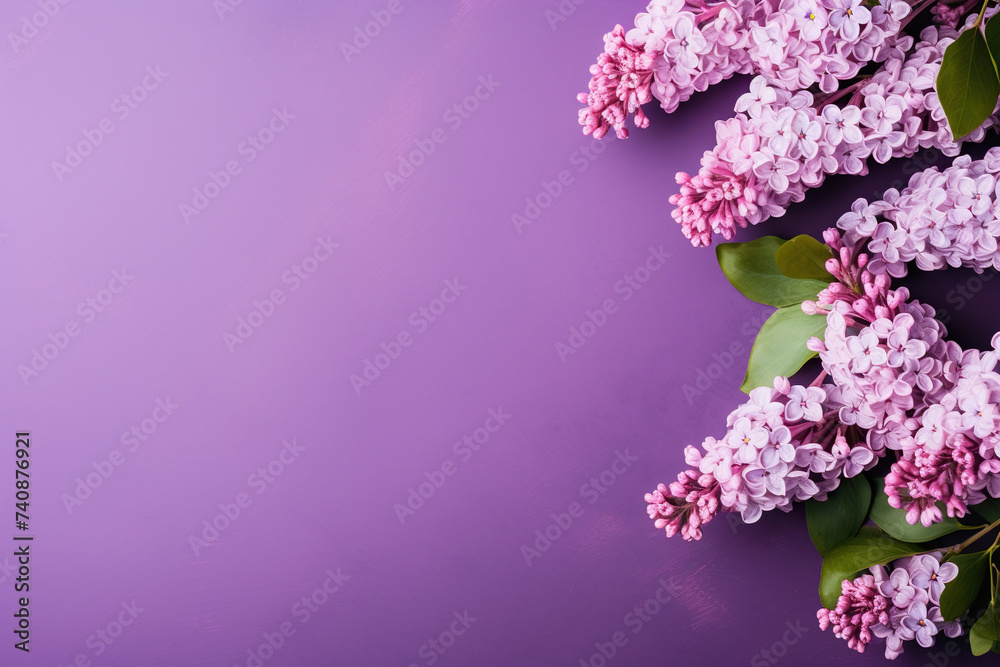 Spring background with a lilac branch on the right and space for text. Mother's Day, March 8, birthday. Generated by artificial intelligence Spring background with a lilac branch on the right and space for text. Mother's Day, March 8, birthday. Generated by artificial intelligence