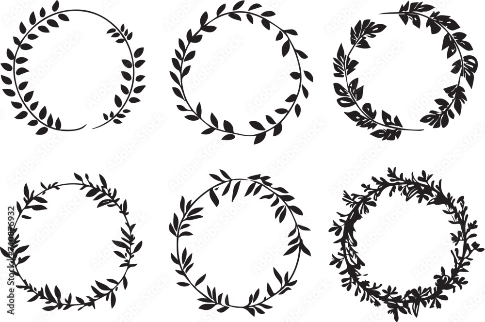 Set of frames of plants and flowers. Hand drawn vector illustration Set of frames of plants and flowers. Hand drawn vector illustration