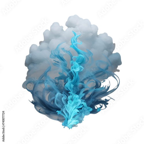 blue smoke isolated on white background 