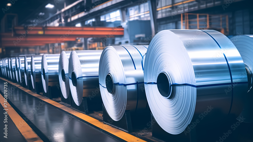Large aluminum coil, modern aluminum production machinery, business concept and industrial concept Large aluminum coil, modern aluminum production machinery, business concept and industrial concept