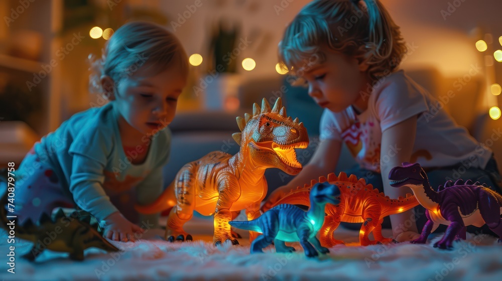 custom made wallpaper toronto digitalChildren play with colorful dinosaur toys.