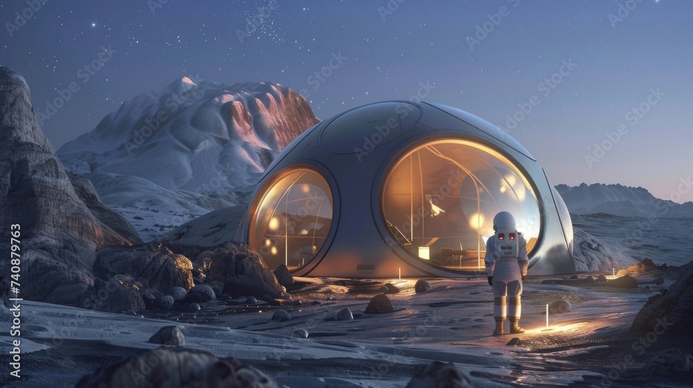 Lunar space habitat futuristic domes housing a new generation of moon dwellers - obrazy, fototapety, plakaty 
