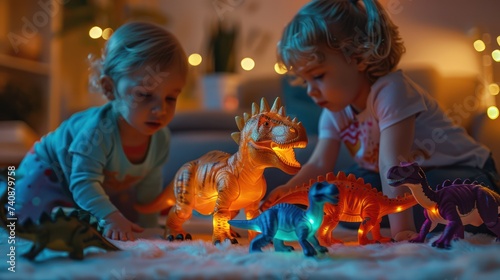 Wallpaper Mural Children play with colorful dinosaur toys. Torontodigital.ca