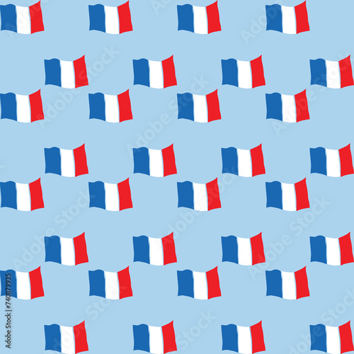Seamless pattern with flags of France on a blue background. © MALRO
