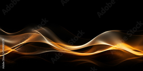 abstract background, Blurry glowing wave and neon lines abstract 3d wallpaper background generative ai, Black background with golden line ar 169, Generative AI