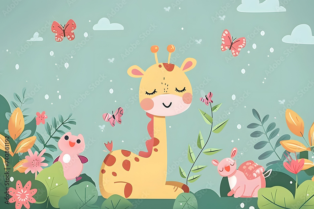 Cute cartoon animals on background for kids. Cute cartoon animals on background for kids.