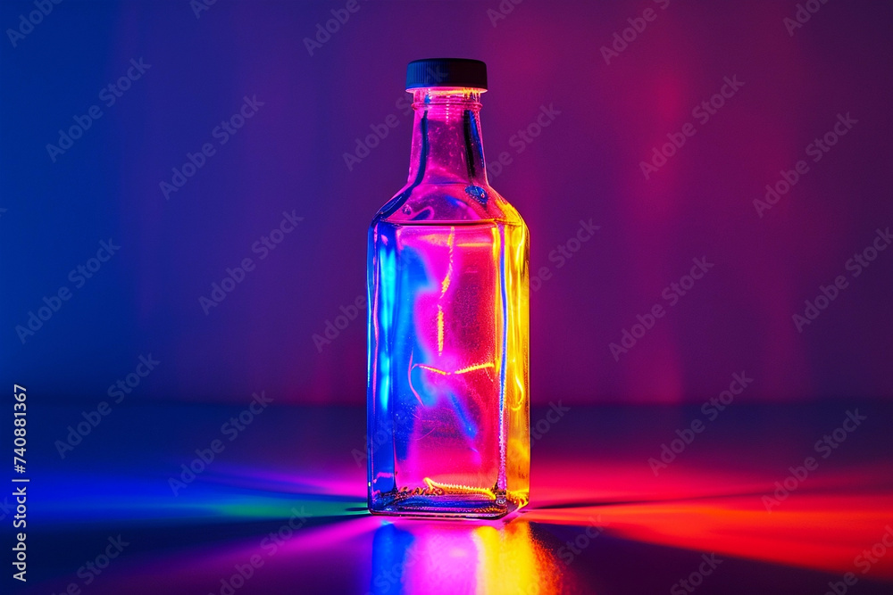 Bottle of multicolored neon lights with rainbow background Bottle of multicolored neon lights with rainbow background