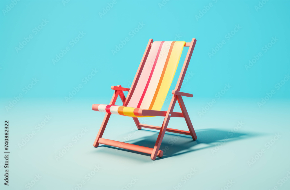 A colorful beach chair on a blue background a holiday trip by the sea