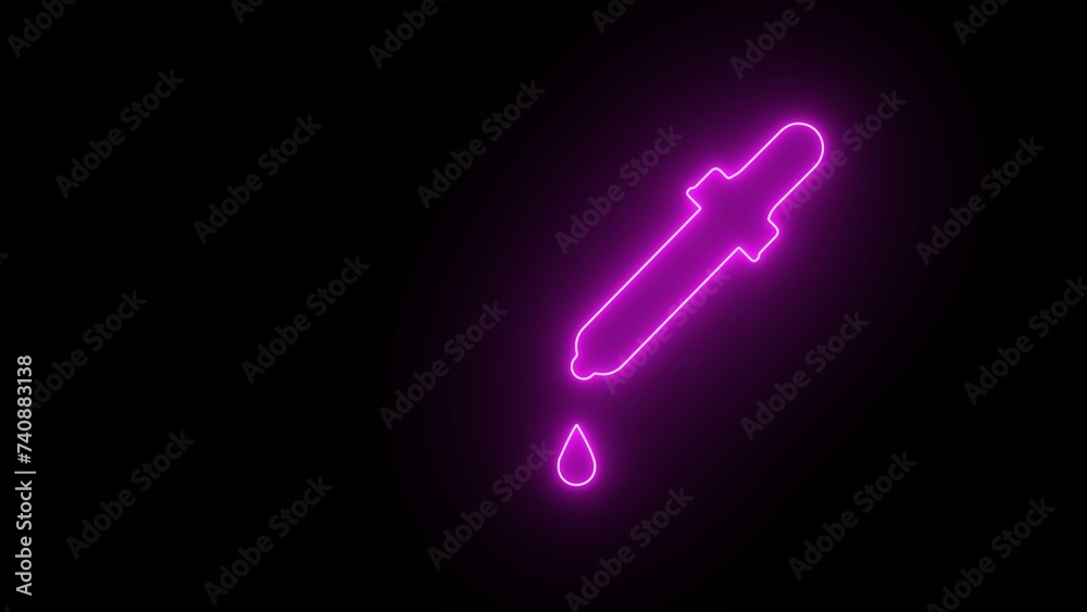 Neon Medical dropper icon. Glowing neon line drop icon isolated on black background. Dropper Design Template.
